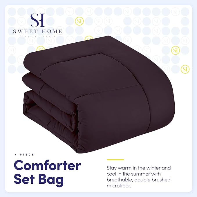 Sweet Home Collection 5 Piece Comforter Set Bag Solid Color All Season Soft Down Alternative Blanket & Luxurious Microfiber Bed Sheets, Purple, Twin XL