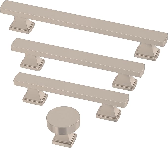 FRANKLIN BRASS Tiered Foot (10-Pack) Cabinet Handles 3" Hole Center Pulls | Satin Nickel Hardware Kitchen Door, Drawers, Dressers, Furniture P49572C-SN-B
