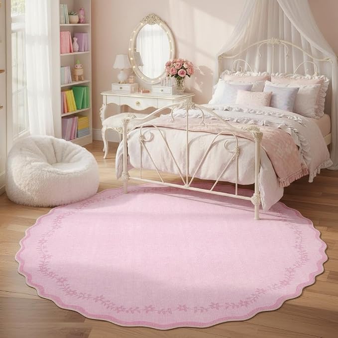 GarveeHome Round Rugs 6ft Scalloped Washable Circle Rug - Image 2