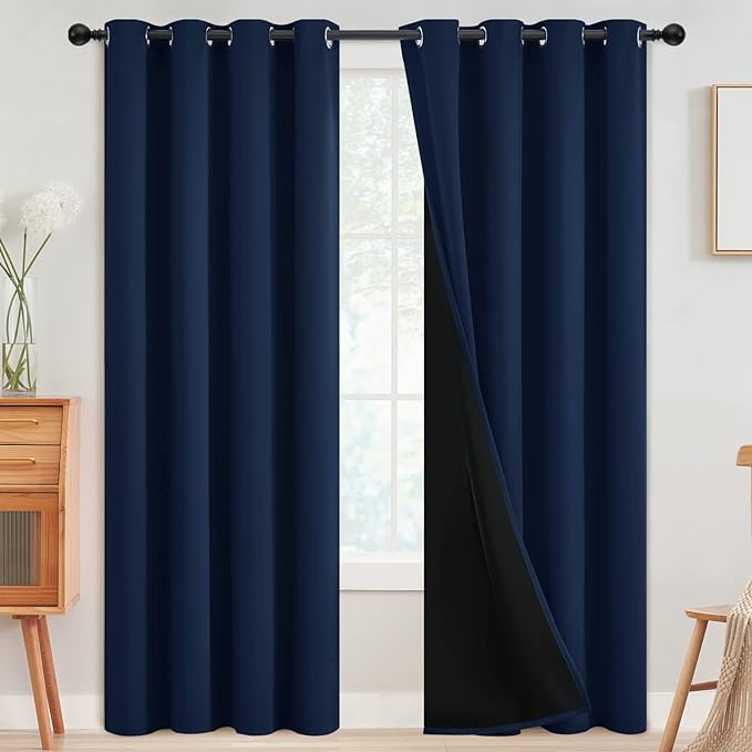 SimpleHome Navy Blue 100% Blackout Curtains Room Darkening Living Room 90 | by SimpleHome