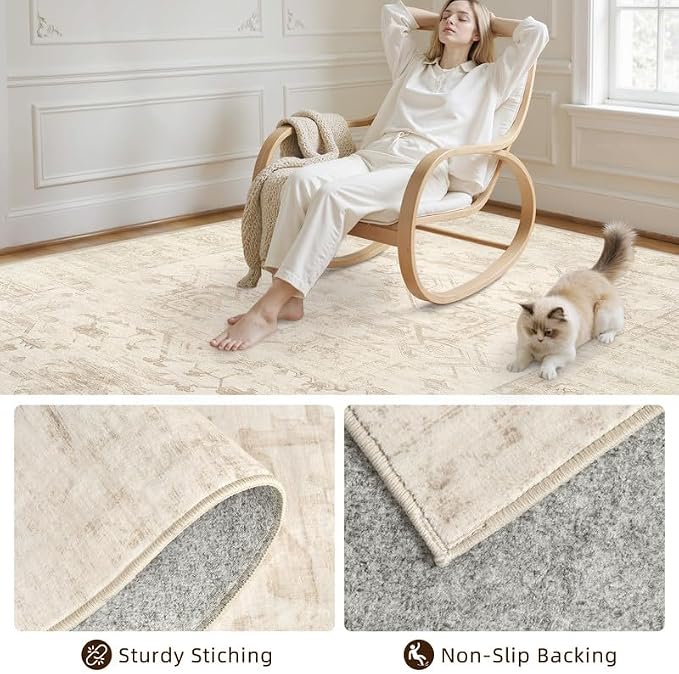 2'6''x8' Hallway Washable Runner Rug: Kitchen Carpet Beige/Brown | Vintage Boho - Image 6