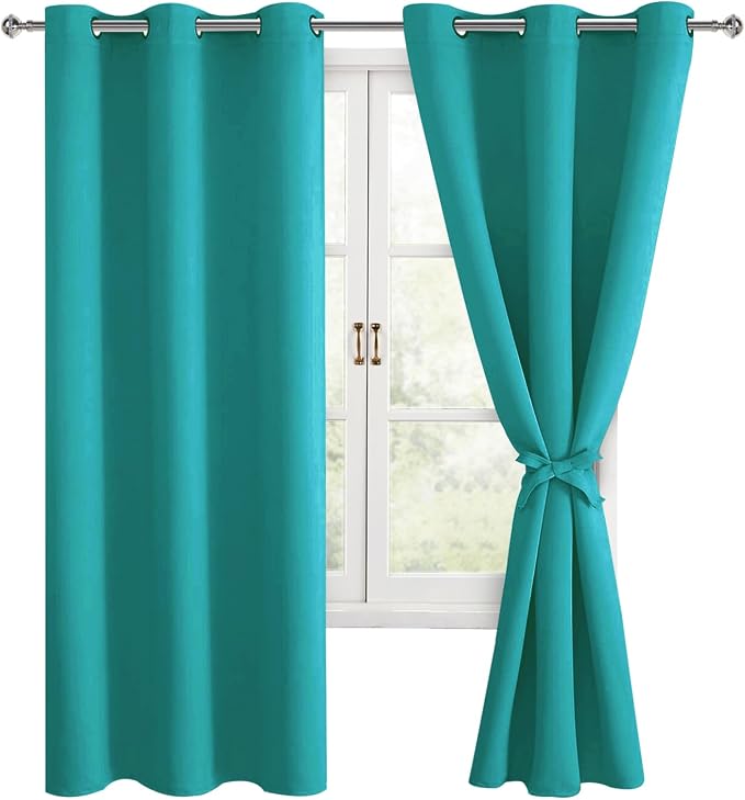 Blackout Curtains for Bedroom, Peacock Teal, 38 x 63 Inch, 2 Panels | Thermal by Hiasan