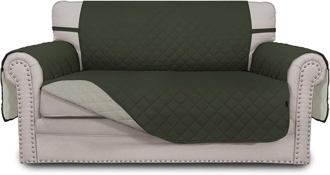 Easy-Going Reversible Couch Cover, 2 Cushion Sofa, Army Green/Beige | Loveseat by Easy-Going
