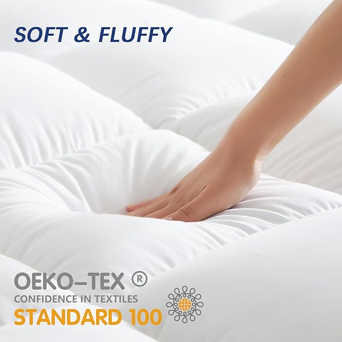 CYMULA Full Size Mattress Topper, Cooling Mattress Pad Cover, Extra Thick Pillow Top Mattress Topper with 8-21 Inch Elasticated Deep Pockets, Plush Down Alternative Fill Mattress Protector