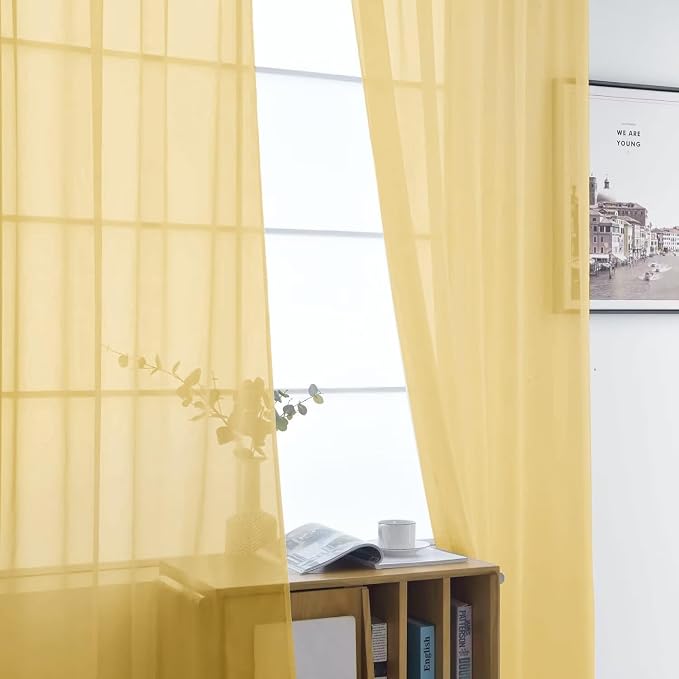 SpaceDresser Basic Rod Pocket Sheer Voile Window Curtain Panels Gold 1 Pair 2 - Image 3