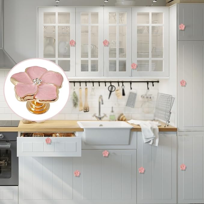 4 pcs Petal Knob Handle Unique Zinc Alloy Flower Shape Single Hole Knob Handle for Cabinets,Drawers, Wardrobes Furniture Decoration(Pink)