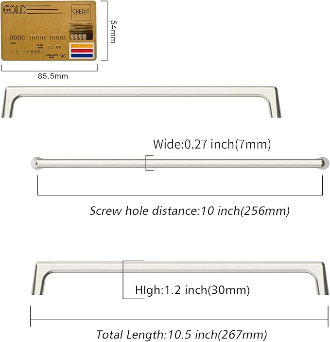 Amerdeco 10 Pack Brushed Satin Nickel Cabinet Pulls 10 Inch(256MM) Hole Centers Kitchen Cabinet Handles Hardware Kitchen Handles for Cabinets Cupboard Handles Drawer Pulls ZH0041