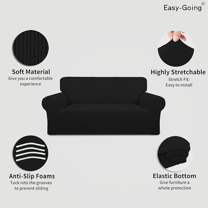 Easy-Going Stretch Oversized Loveseat Couch Covers Washable Black | 1-Piece - Image 3