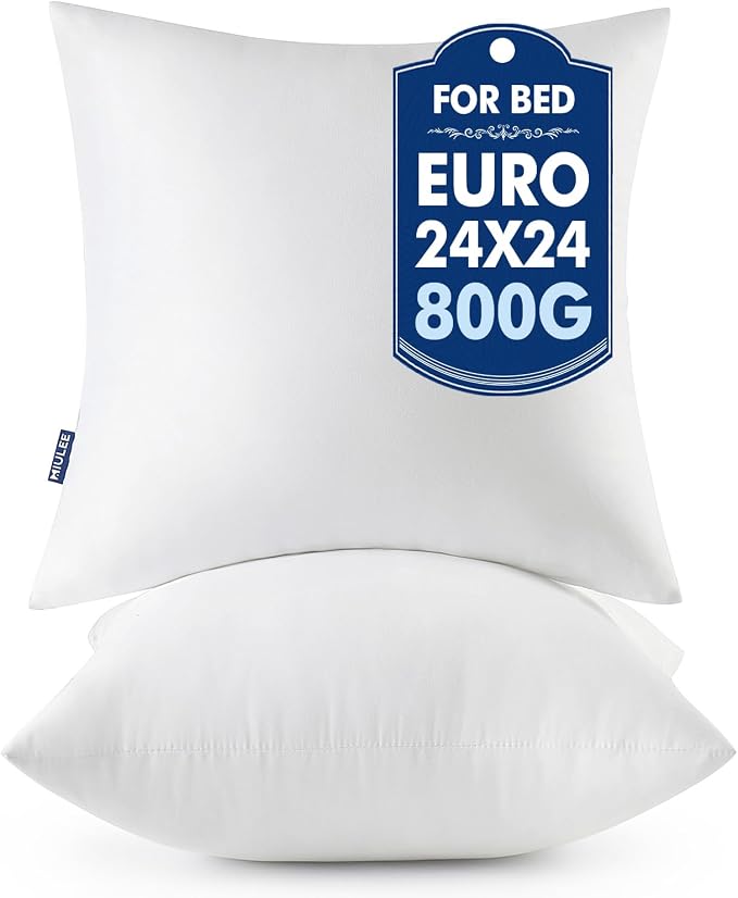 MIULEE 24x24 Euro Pillow Inserts 2 Pack, Throw Pillows by MIULEE