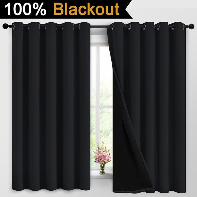 Yakamok Black 100% Blackout Curtains 63 Inches Long - Image 2