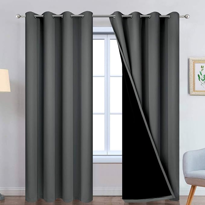 Yakamok Dark Grey 100% Blackout Curtains 96 Inches Long 52" Wide 2 Panels | by Yakamok