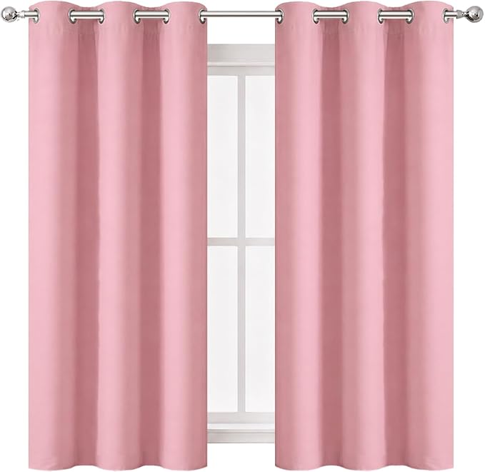 Baby Pink Blackout Curtains/42 x 63 Inch/Set of Two Panels Grommet Bedroom - Image 2