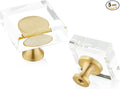 QOGRISUN 5-Pack Brass Crystal Cabinet Knobs,Glass Crystal Gold Drawer Knobs,1-1/8-Inch Square,Decorative Dresser Pulls, Modern Cabinet Hardware