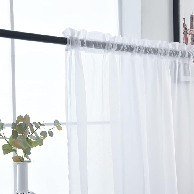 SpaceDresser Sheer White Curtains 4 Panels Rod Pocket Semi-Sheer Curtain 54 - Image 6