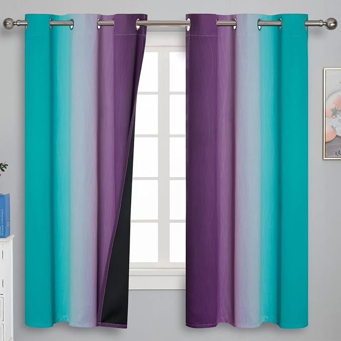 Ombre Teal and Purple Blackout Curtains - Image 2