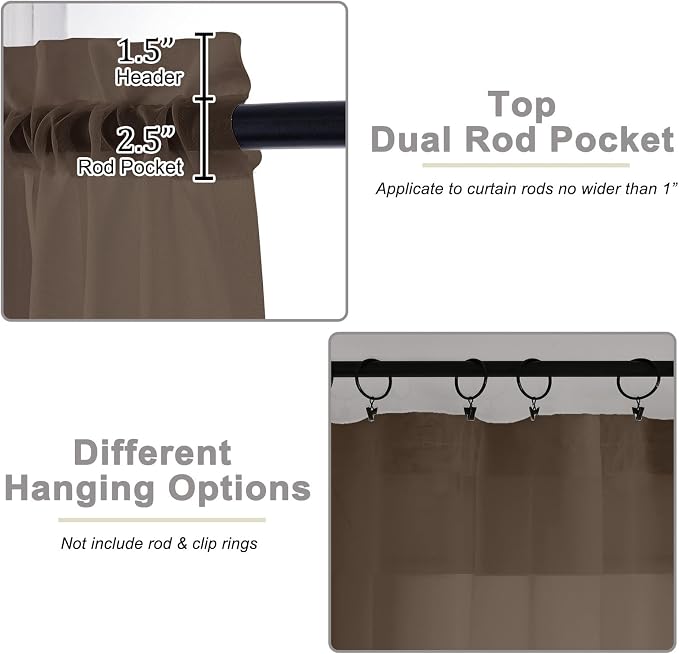 Chocolate Valances for Windows, Sheer Curtains 14 Inch Length 2 Pack Kitchen - Image 4