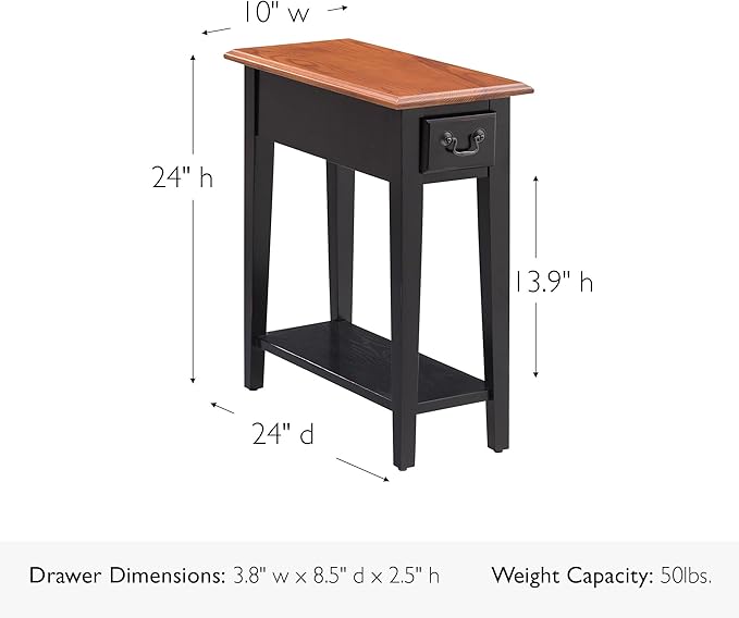 Haven Ridge Narrow Solid Wood Side Table with Drawer and Shelf, Medium Oak Brown and Slate Black, Perfect for Living Rooms, Bedrooms, and Small Spaces – Leick Home, 9017-SL
