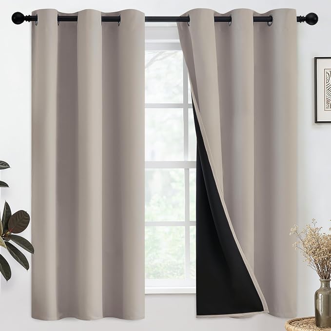 SimpleHome Natural 100% Blackout Curtains Room Darkening Living Room 63L | by SimpleHome