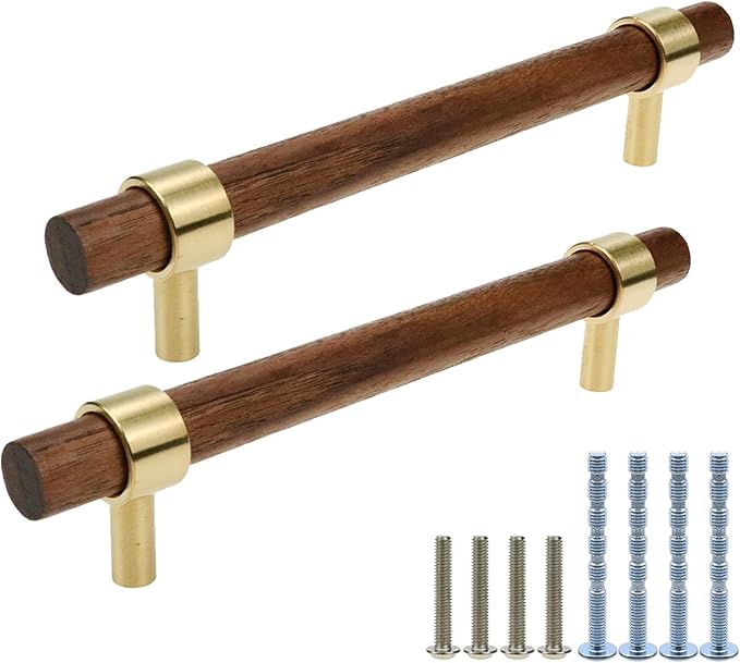 Drawer 6.69"/170mm Pulls Brass Walnut Kitchen Wardrobe Cabinet Hardware Pull Handle with Screw,24Pcs