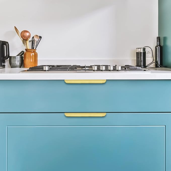 Ravinte Hardware 10 Pack Gold Cabinet Handles, 5.9 Inch (150mm) Finger Edge Pulls, 5 Inch Hole Center, Finger Pulls for Cabinets