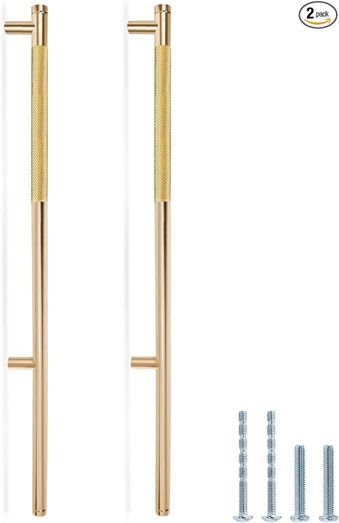 Knurled Cabinet Pulls 2 Pack, 16 Inch Long Cabinet Handles Metal Door Pulls, Kitchen Drawer Pull Knurled Dresser Handles - 10" Hole to Hole, Golden