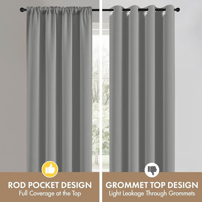 MIULEE 4 Panel Set Short Bedroom Blackout Curtains 54 Inch Long Light Grey | - Image 7
