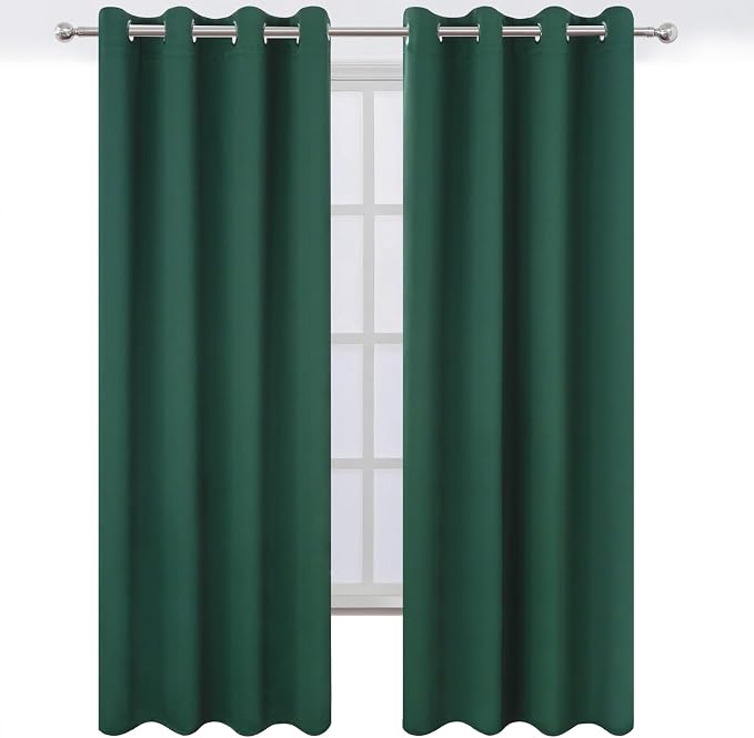 Blackout Curtains 52 x 90 Inch Long Dark Green Curtains Set of 2 Panels Room - Image 2
