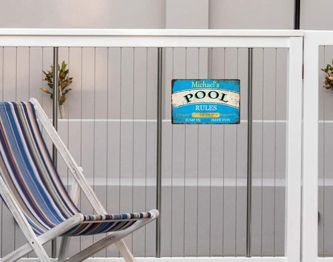 Personalized Sign Metal Signs for Outdoors Custom Name Retro Pool Sign Outside Pool Rules Wall Decor Wall Art Swimming Pool Decorations
