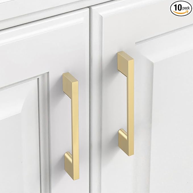 10 Pack Brushed Gold Cabinet Pulls 3.75 Inch Handles for Kitchen Cabinets, Brass Dresser Pulls Hardware