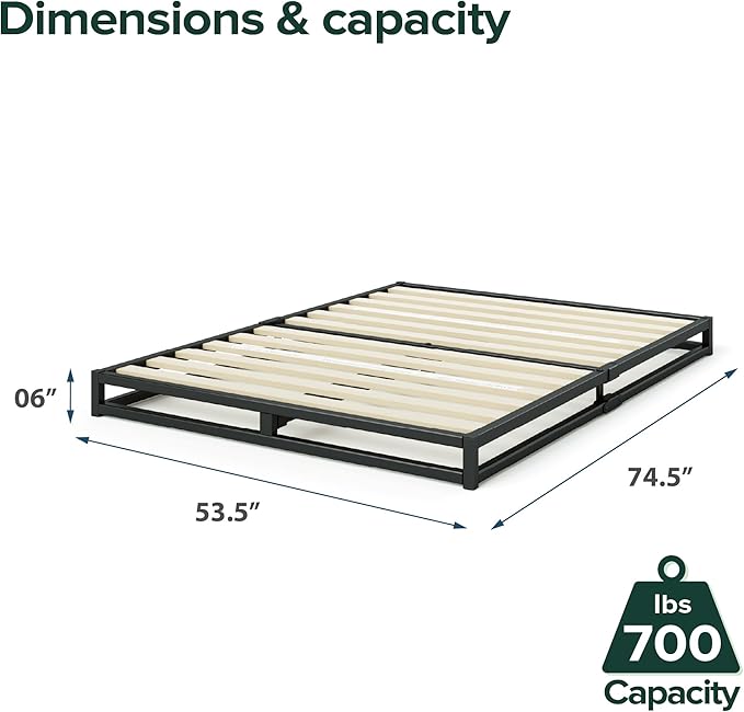 Zinus Joseph Low Profile 6 Inch Platform Bed Frame, Wood Slat Support, No Box Spring Needed, Eco Friendly WonderBox(TM) Packaging, Easy Assembly, Black, Full