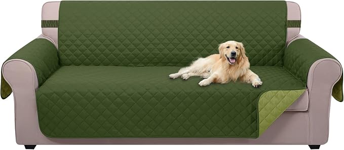 U-NICE HOME 4 Seater Sofa Cover 91''Large Couch Cover, Huntergreen/Sage | by U-NICEHOME