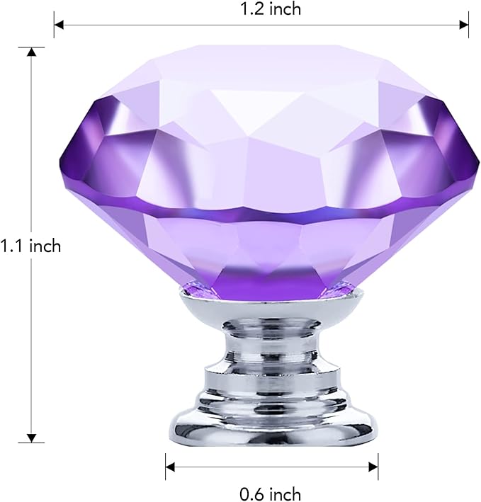 Ravinte 25 Pack Purple Crystal Knobs for Dresser Drawers Glass Cabinet Knobs Diamond Shaped Drawer Knobs - 30 mm Knobs with Silver Base