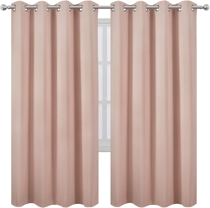 Blackout Curtains 66 x 72 Inch Long Blush Curtains Set of 2 Panels Room - Image 2