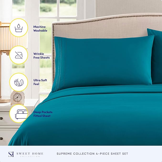 California King Sheet Sets - Breathable Luxury Sheets with Full Elastic & Secure Corner Straps Built In - 1800 Supreme Collection Cal King Deep Pocket Bedding Set, Sheet Set, California King, Teal