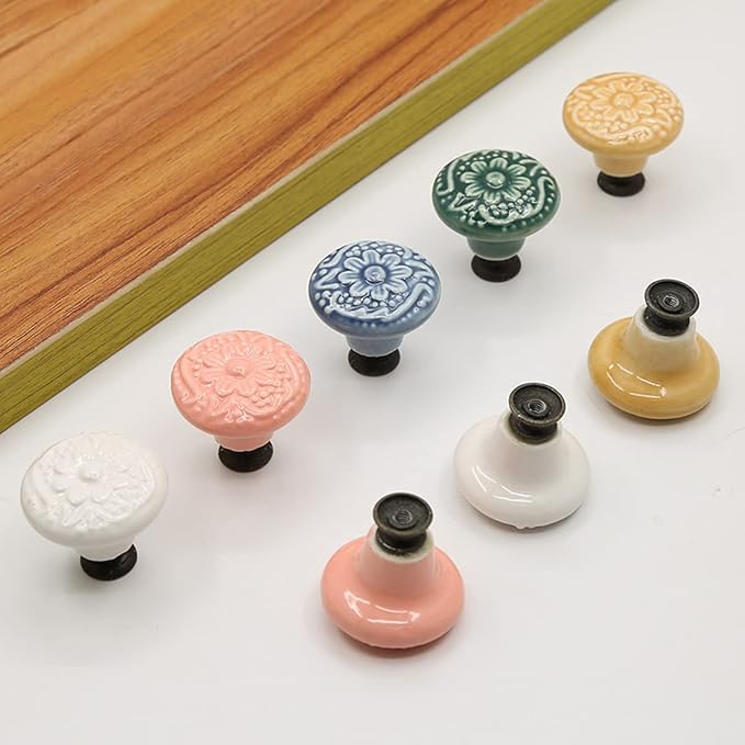 HUAMULAN 15 PCS Cabinet Knobs Glossy Ceramic Dresser Mushroom Table Drawer Cupboard Pull Furniture DIY Wardrobe Solid Color Vintage Handle,with 3 Size Mounting Screws