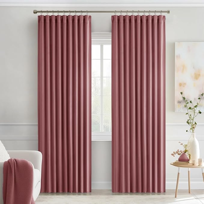 MIULEE Dusty Rose Back Tab Blackout Curtains 52x90 Inch Long 2 Panels Set | Rod - Image 9