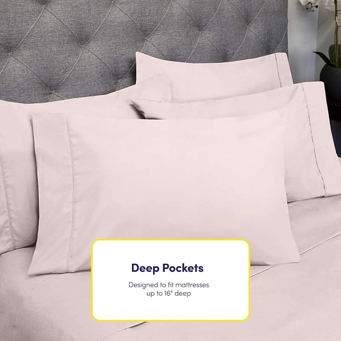 King Size Bed Sheets - 6 Piece 1500 Supreme Collection Fine Brushed Microfiber Deep Pocket King Sheet Set Bedding - 2 Extra Pillow Cases, Great Value, King, Pale Pink