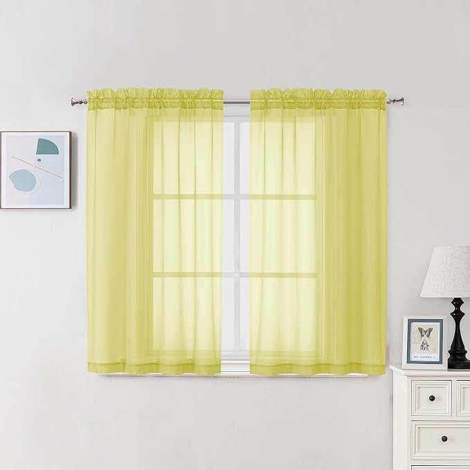 Chyhomenyc Sheer Curtains 63 Inch Length 2 Panels, Lemon | Light Filtering by Chyhomenyc