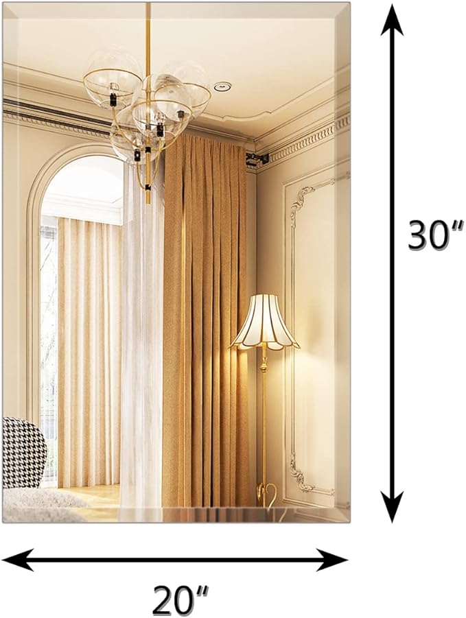 20"x30" Frameless Rectangle Wall Mirror with 1 inch Beveled Edge for Bathroom Vanity