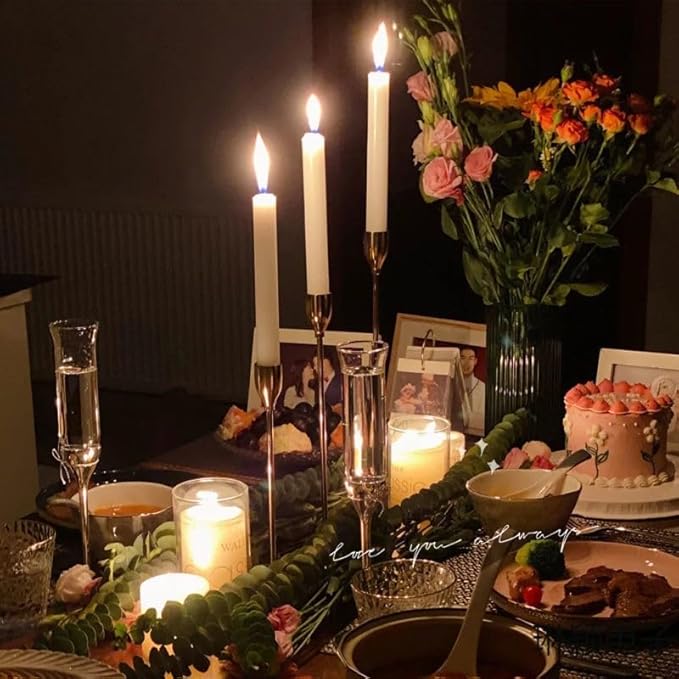 Denique Metal Gold Taper Candle Holder Set of 6 PCS for Table Centerpiece, Gold Candlestick Holders for Home Decor, Wedding, Dining, Party, Fits 3/4 inch Thick Candle&Led Candles