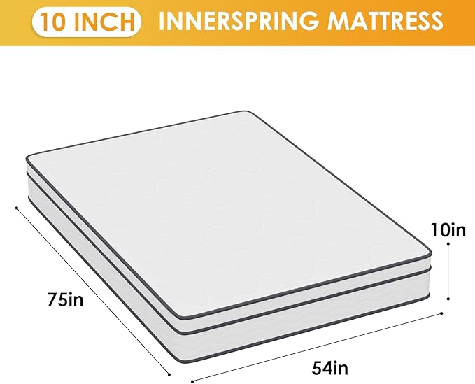 PayLessHere | 10 Inch Full Mattress | Medium Firm Hybrid Mattress | White | with High-Density Foam and Breathable Cover | Pocket Spring Design, Pressure Relief | Bed in a Box, CertiPUR-US Certified