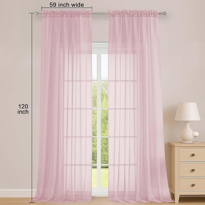 Blush Sheer Curtains 120 Inches Long 2 Panels Set, Airy Lightweight Sheer Blush - Image 2