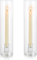 Glass Hurricane Candle Holder: 11.8" Tall Candlestick Holder with Cylinder Windproof Cover Clear Taper Candle Holders for Wedding Party Birthday Christmas Home Decor Set of 2