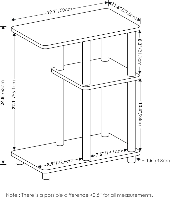 Furinno Turn-N-Tube C-Shape Sofa Side Table, Espresso/Black, Plastic Pole Without Caster