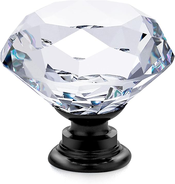 Ravinte 15 Pack Crystal Drawer Knobs - Glass Cabinet Knobs, Diamond Shaped, 30 mm with Black Base