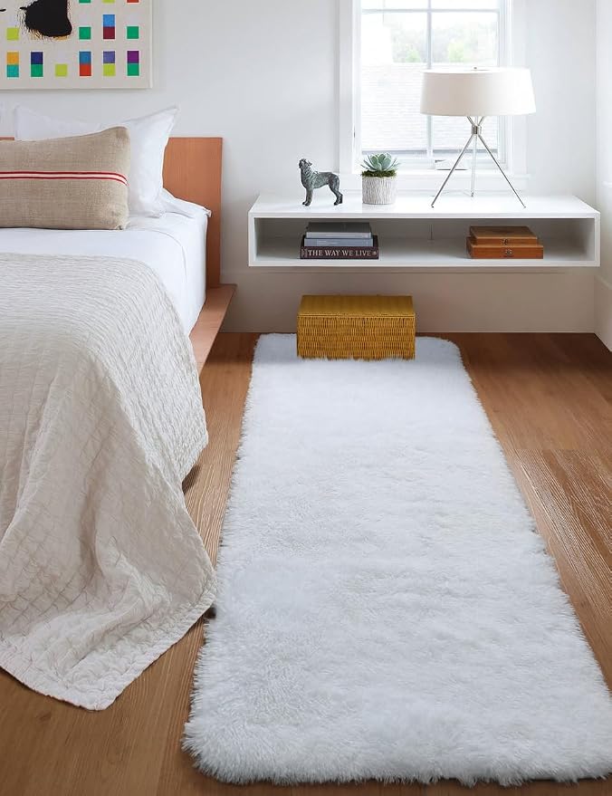 White Runner Rugs for Bedroom Living Room, Fluffy 2x6 Bedside Soft Area Rug | - Image 8