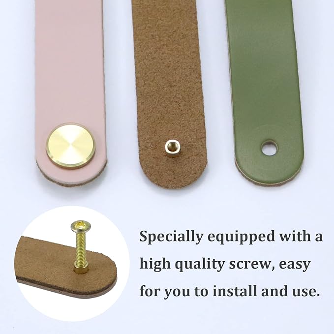 Leather Drawer Pulls and Knobs Soft Cabinet Handles Modern Cabinets Door Knob for Furniture Cupboards Wardrobe Dresser Decorative Handle with Screw 4 Pcs (Pink)