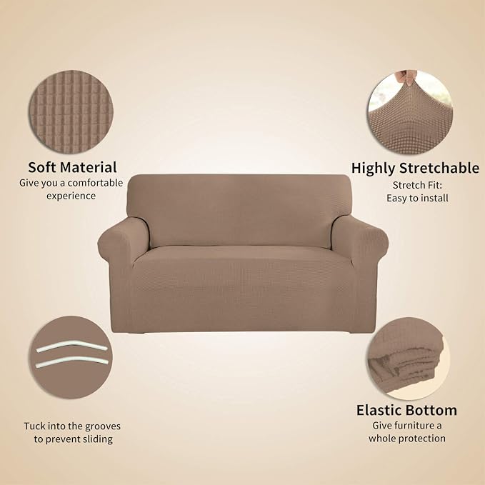 Easy-Going Stretch 4 Seater Oversized Sofa Couch Cover Camel | 1-Piece Extra - Image 4