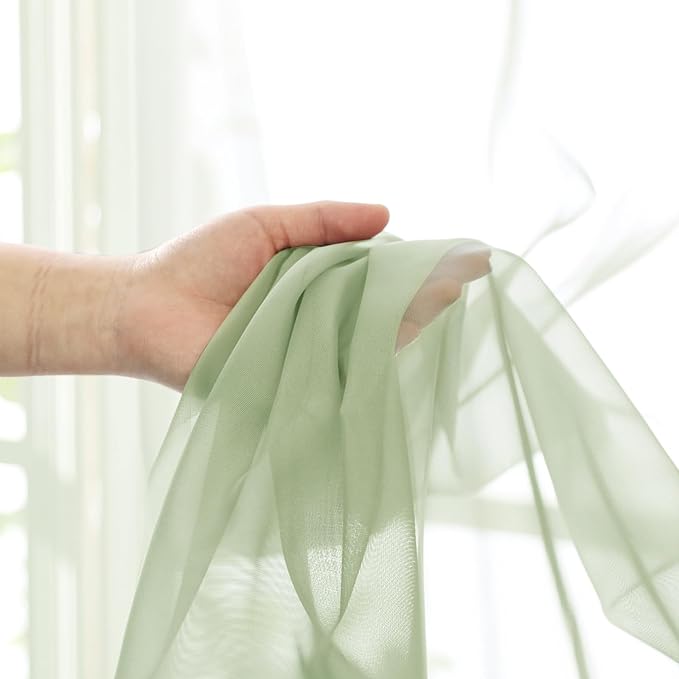 Light Green Sheer Curtains 72 Inches Long 2 Panels, Soft Voile Light Filtering - Image 9