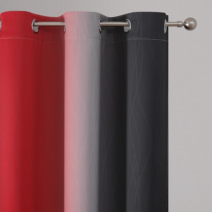 Red and Black Ombre Blackout Bedroom Curtains 63 Inch Long | Room Darkening - Image 4